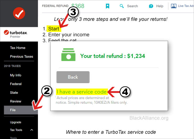 turbotax service code how enter