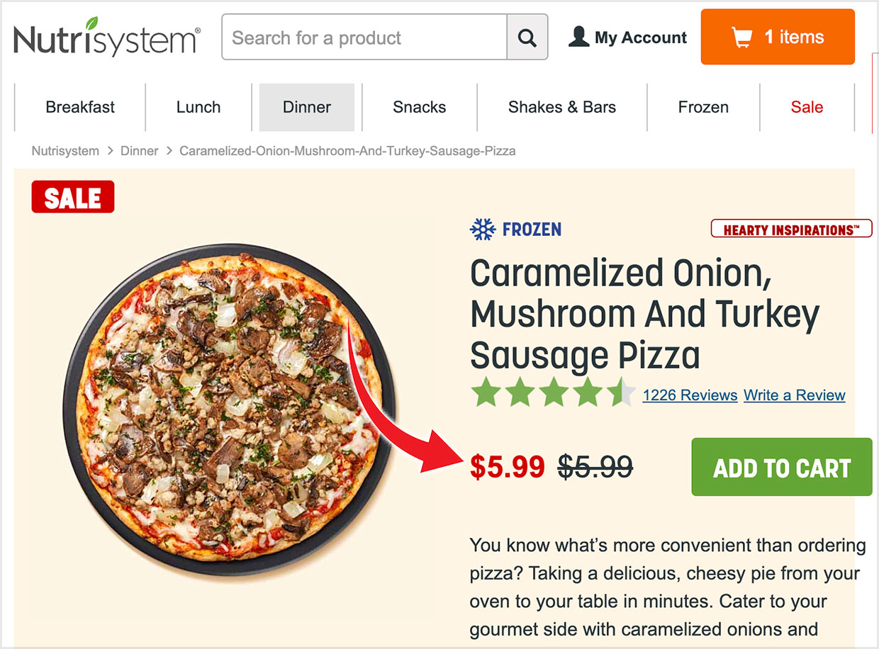 nutrisystem a la carte pizza