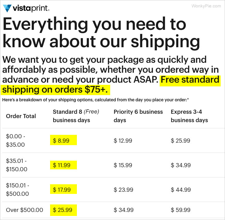 vistaprint free shipping savings