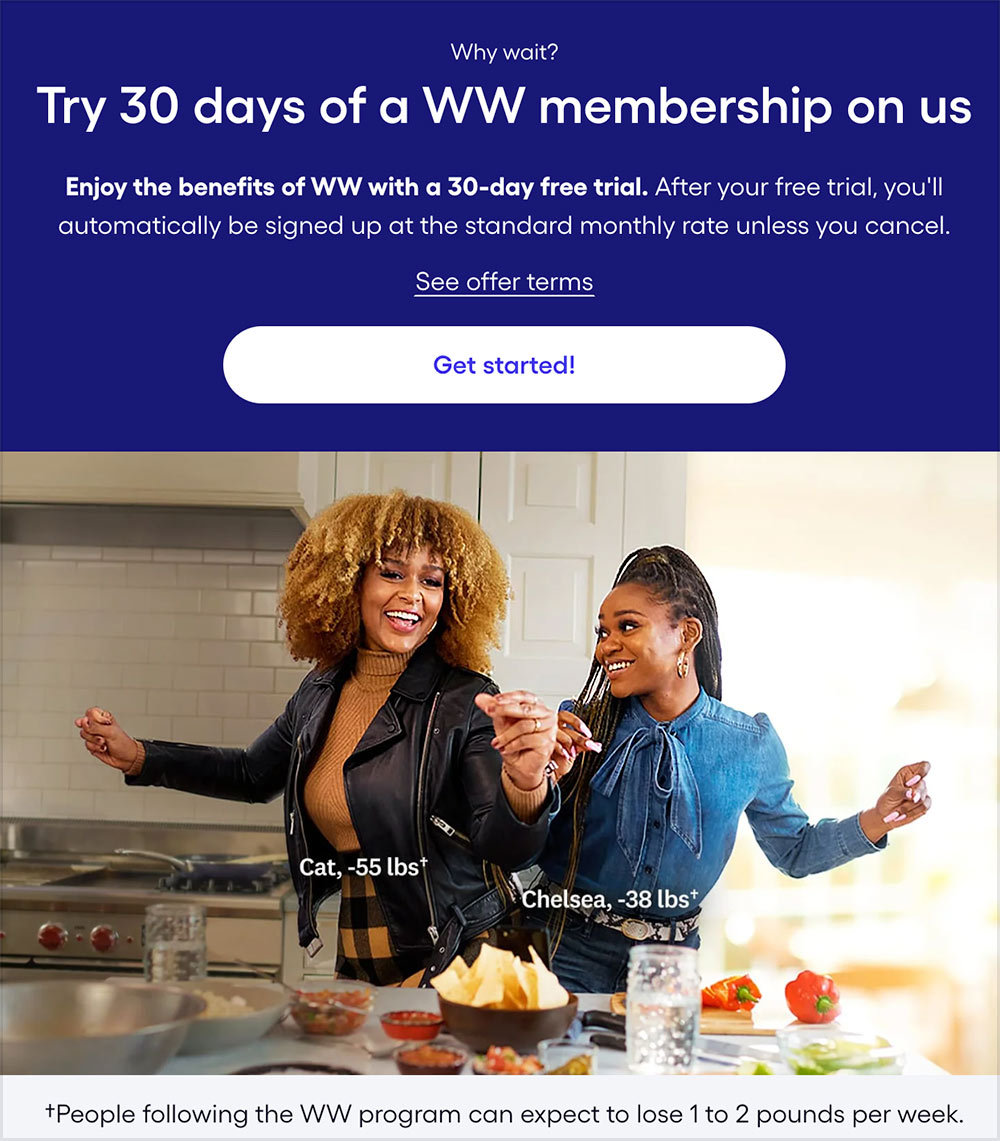 weight watchers free trial membership