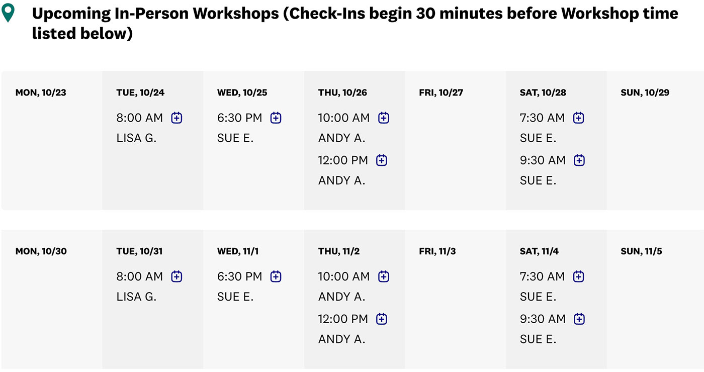 weight watchers meeting times